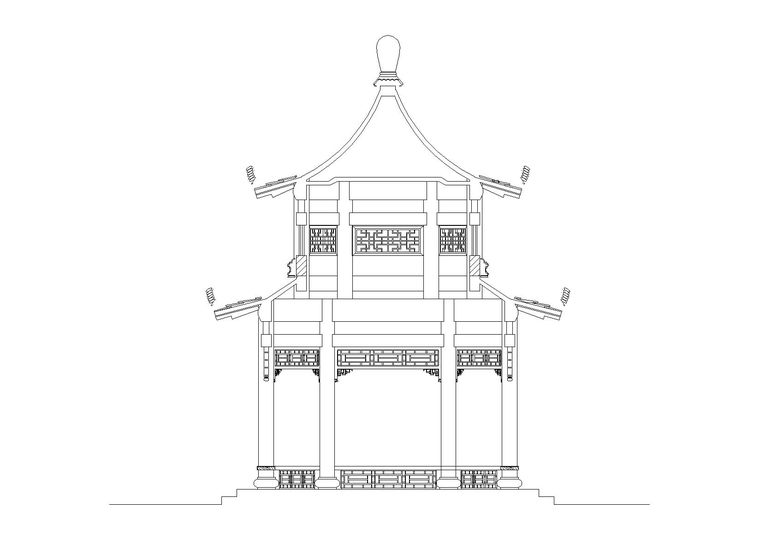 重檐六角亭CAD图纸-剖面图