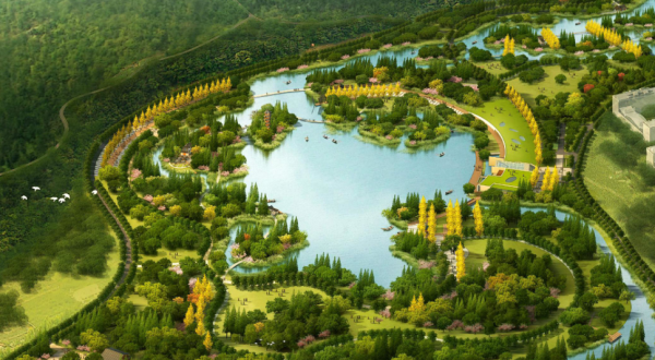 [山西]生态水岛湿地公园景观规划设计方案-游览活动区景观鸟瞰图
