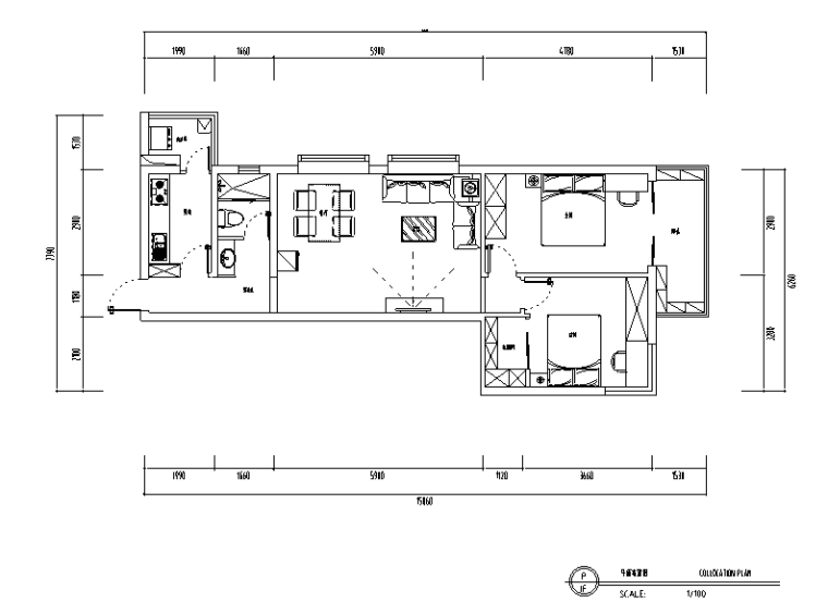 su地中海风格卧室模型资料下载-地中海风格二居室住宅设计施工图（附效果图+软装搭配）