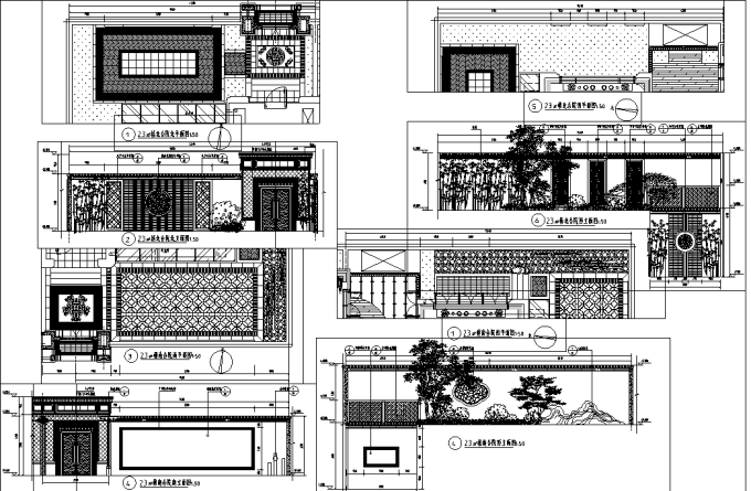 [北京]江南水乡新中式别墅庭院景观设计全套施工图（附景观效果图）-合院庭院剖立面图