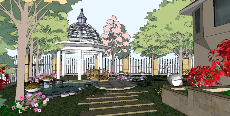 休闲庭院3D模型资料下载-休闲庭院景观设计模型下载