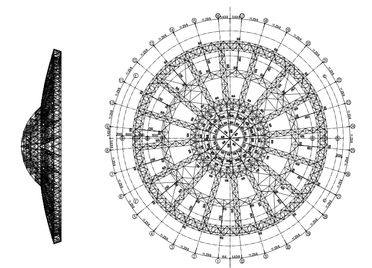 穹顶亭子施工图资料下载-弦支穹顶结构体育馆屋盖钢结构施工图