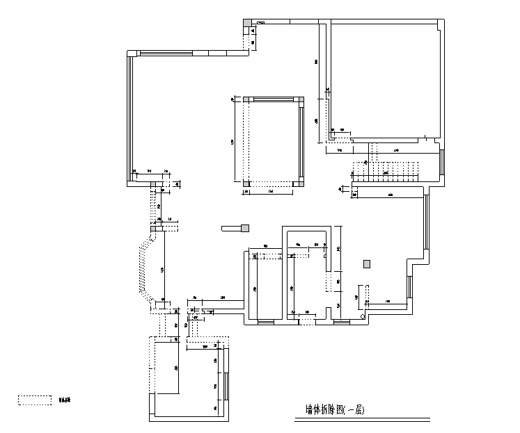 [江苏]浪漫法式风450平米独栋别墅设计施工图（附效果图）-墙体拆除图