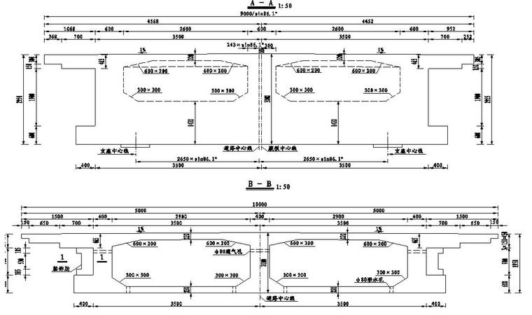 步行桥工程现浇钢筋混凝土箱梁施工方案（61页）-箱梁断面图