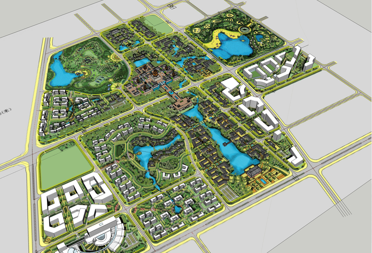 中式风格古城规划方案SU模型-中式风格古城规划方案sketchup模型3