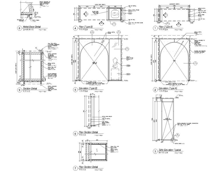 [Yabu]成都银泰购物中心MILLWORK木制品家具定制CAD图纸-通透拱形垭口详图