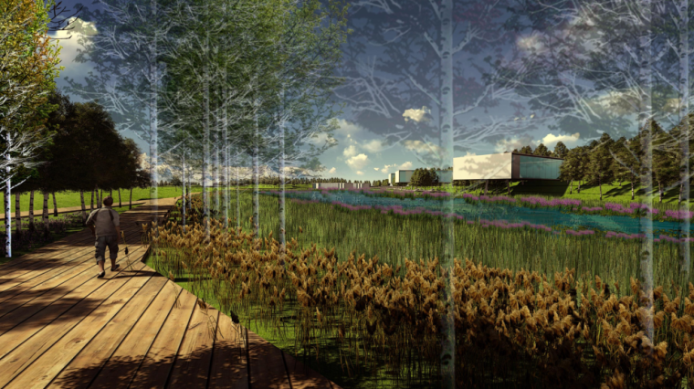[吉林]长白山池北国家湿地公园景观设计（火山湿地，熔岩台地）-A13净化湿地及休闲建筑效果图