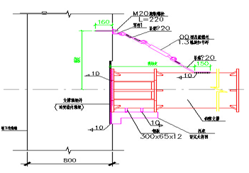 [福建]20米深基坑土方开挖及支护工程安全专项施工方案-钢支撑托架及拉锁示意图