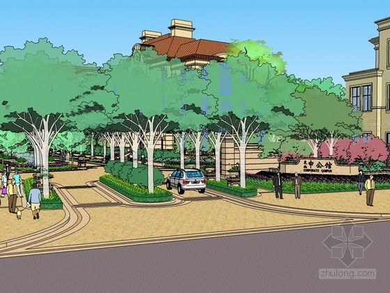 商业街绿化景观设计资料下载-商业街建筑景观SketchUp模型下载