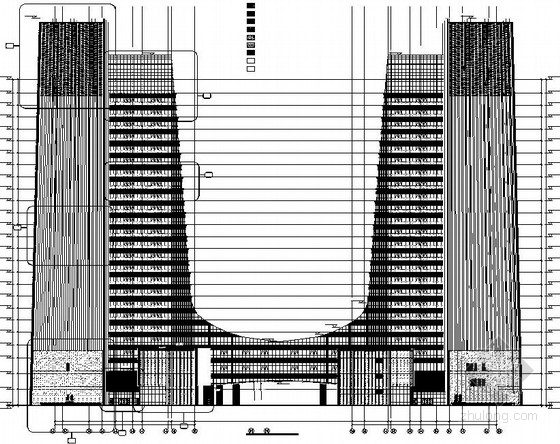 25层双塔带连廊商务办公楼幕墙施工图（节点图超详细）-立面图 
