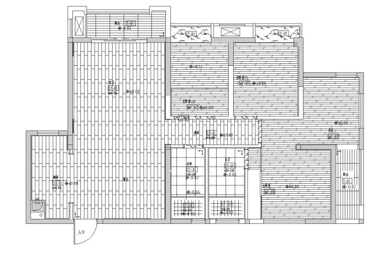 [福州]正祥香榭芭蕾样板房户型二室内施工图设计（包含实景图）-地面材料图