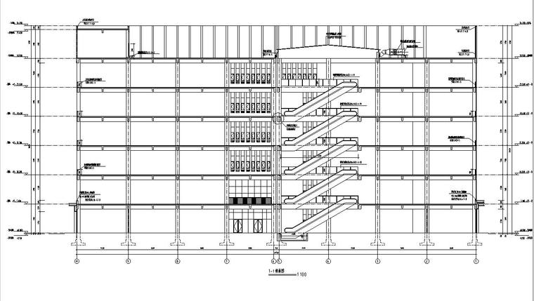 [宁夏]多层现代风格农贸市场建筑施工图（含效果图及全专业）-多层现代风格农贸市场建筑剖面图