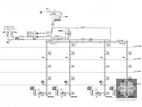 [四川]多层办公楼空调通风排烟加压送风系统设计施工图（含机房空调）-空气源热泵系统水路流程图