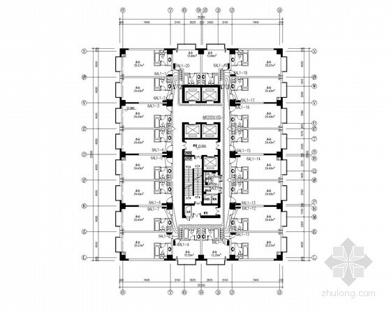 [上海]24层商务大厦全套电气施工图纸-五~二十四层干线平面图 