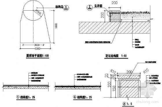 篮球场维修改造资料下载-篮球场及花坛结构详图