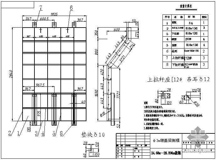 施工模板工艺标准资料下载-盖梁施工模板设计图