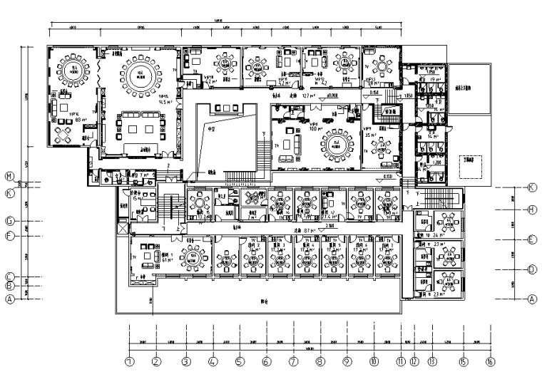 三门峡新中式大酒店室内施工图设计（含效果）-二层平面图