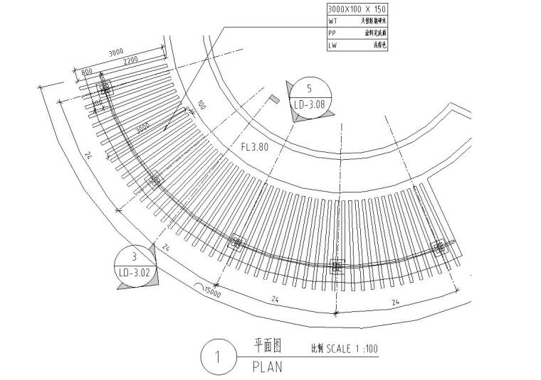 防腐木长廊设计图资料下载-特色弧形防腐木廊架设计详图