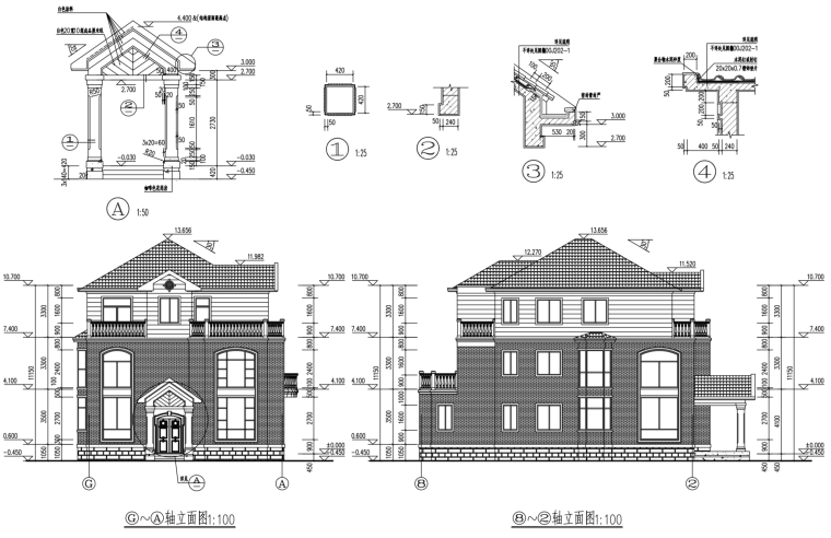 欧式坡屋面3层独栋别墅建筑设计施工图（含全套CAD图纸）-屏幕快照 2019-01-09 上午11.11.07