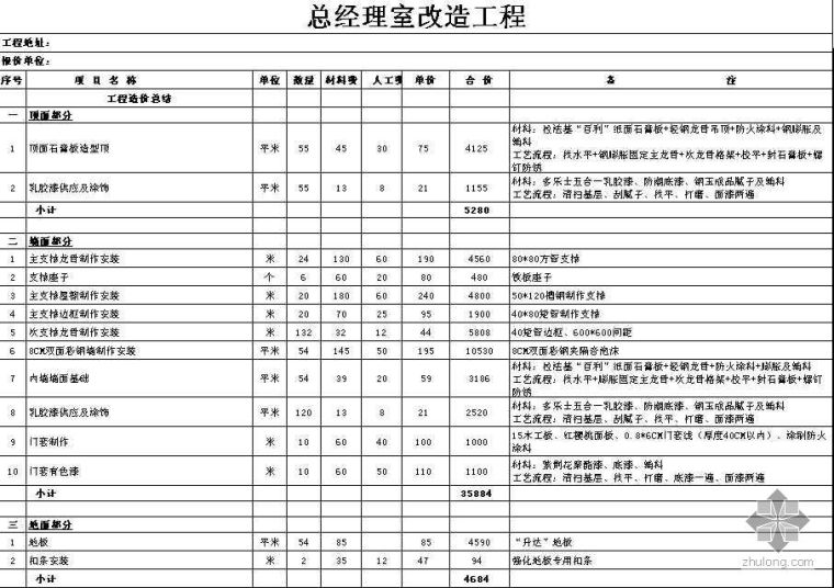 办公室改造预算资料下载-四川某办公室改造工程装修报价表