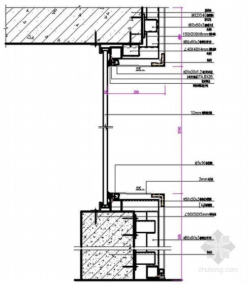 铝单板安装cad节点图资料下载-铝单板幕墙大玻璃橱窗上下连接节点图