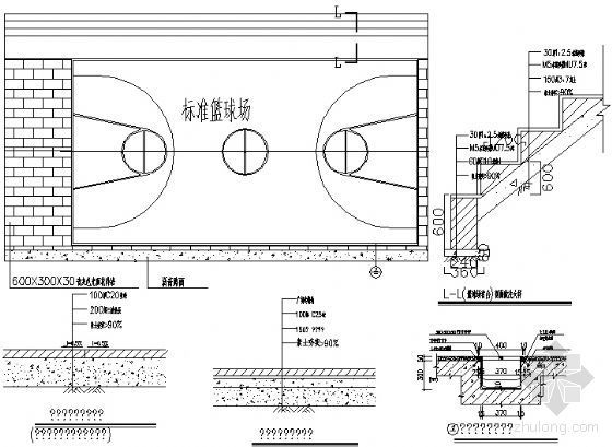 室内篮球场CAD资料下载-标准篮球场施工详图