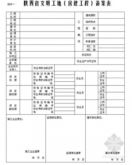 陕西省文明工地验收标准资料下载-[陕西]文明工地验评表格（房建工程 市政工程）