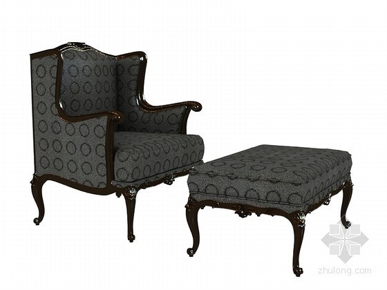 欧式单人沙发3D模型资料下载-欧式沙发椅3D模型下载