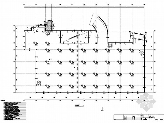 [山东]地下一层剪力墙结构网梁楼盖地下车库结构图-基础平面布置图 