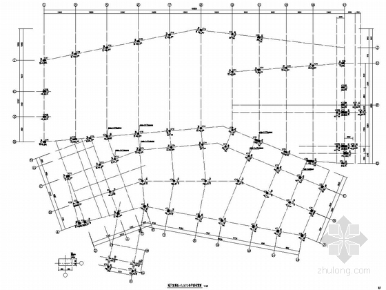 [湖北]造型独特艺术博物馆建筑及结构施工图（含钢结构计算书 计算模型）-地下室顶板~5.970柱平面布置图