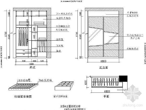 cad衣柜大样资料下载-双门衣柜大样