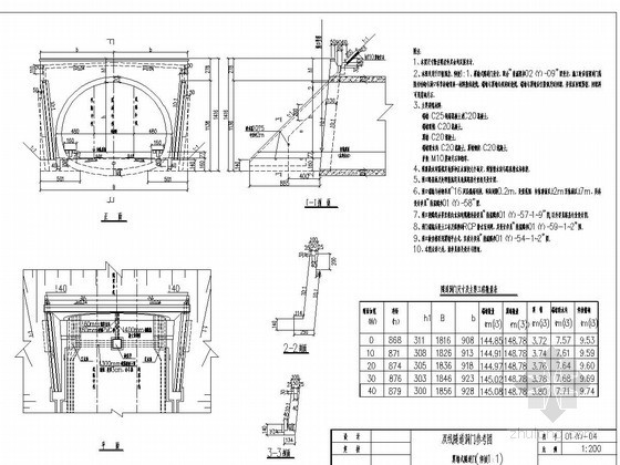 隧道洞门设计CAD图资料下载-翼墙式隧道洞门CAD图