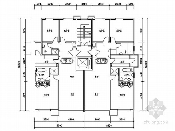 130平方米室内装修资料下载-某住宅区板式住宅端头户型平面图（130平方米）