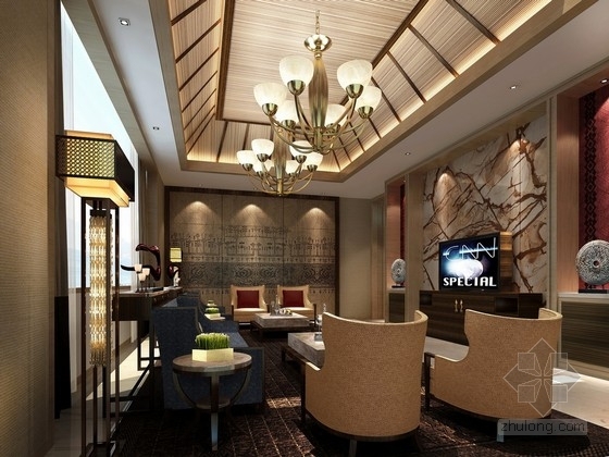 中式酒店卧室模型资料下载-[海南]东方夏威夷新中式风格接待中心客房设计方案