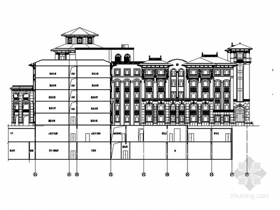 [青岛]高层欧式风格星级酒店设计方案图-高层欧式风格星级酒店剖面图 