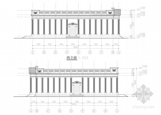 [内蒙古]多层网球馆建筑设计方案文本（知名设计院 多个方案）-多层网球馆建筑设计立面图