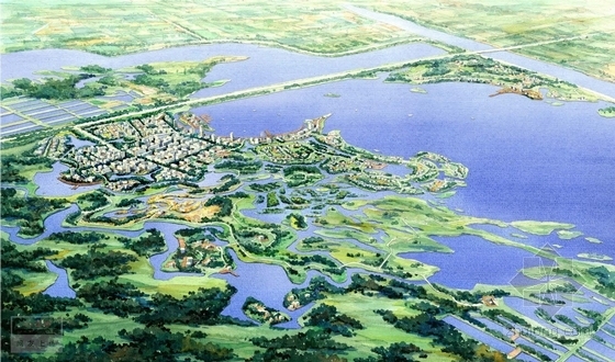 [天津]自然遗产生态文明湿地生态公园景观规划设计方案-鸟瞰效果图