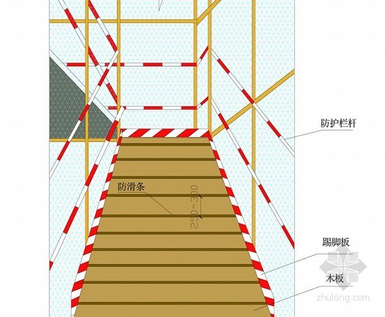 [四川]高层建筑工程施工安全文明施工方案-脚手架斜道搭设构造图 