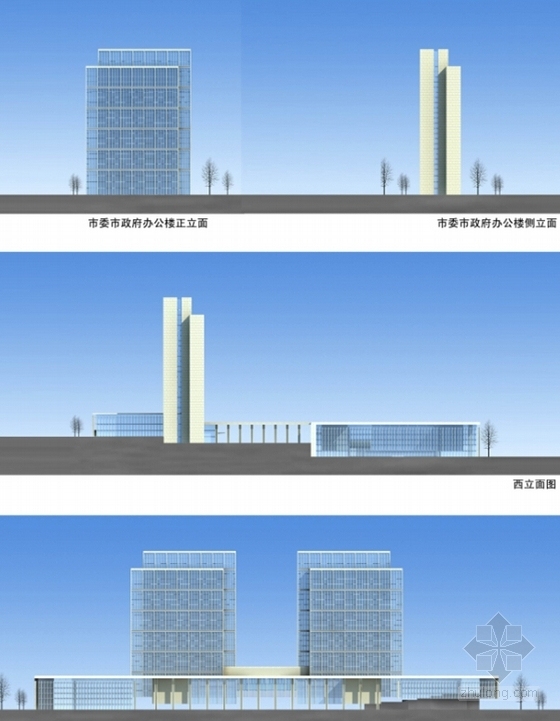 [四川]现代风格高层市区行政办公建筑设计方案文本-现代风格高层市区行政办公建筑立面图
