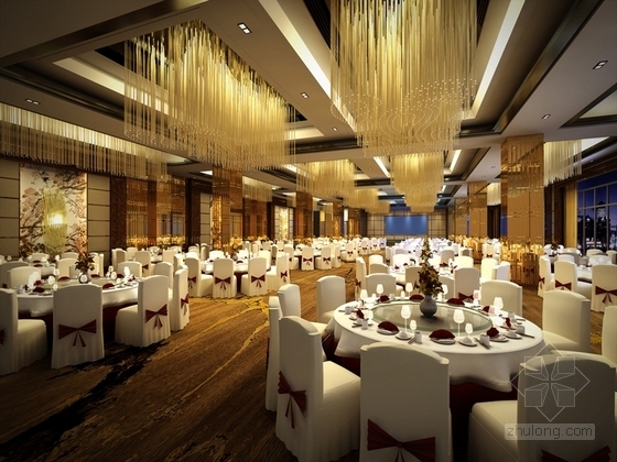[山东]商务中式五星级酒店宴会厅装修施工图（含效果）宴会厅效果图