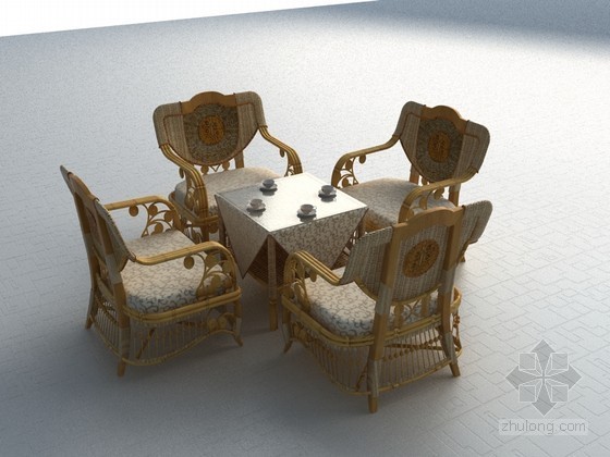藤编SU模型资料下载-藤编椅子茶几3D模型下载