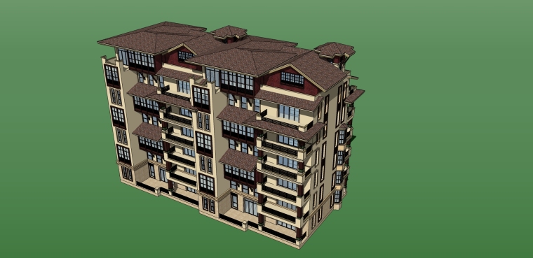 欧式风格住宅建筑设计SU模型-6+1F