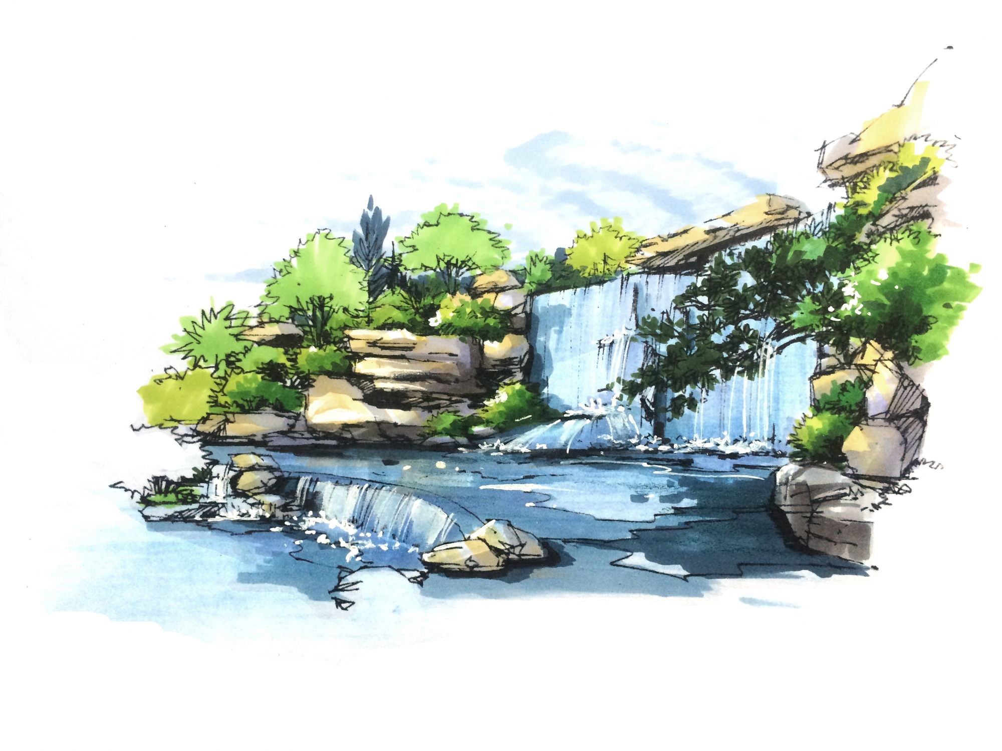 景观手绘水体画法图片