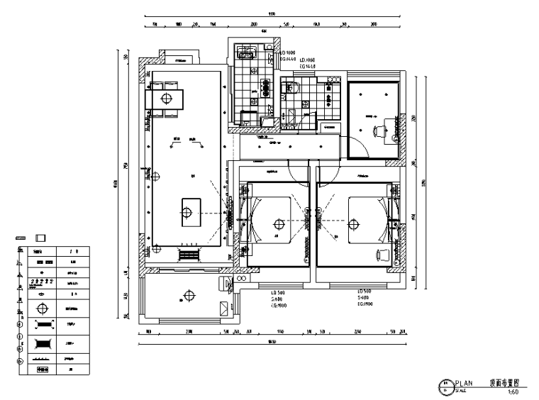 2居室图纸资料下载-绿地华尔道简约风二居室样板房设计施工图（附效果图）