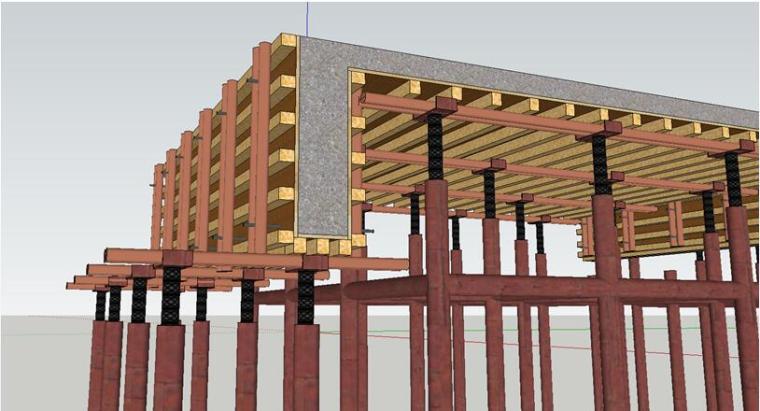 [陕西]框架结构厂房模板工程施工方案汇报PPT（89页，附图丰富精美）-顶板模板加固示意图