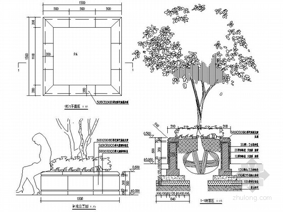 [杭州]旧住宅小区景观改造施工图-树池施工详图 