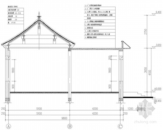 8度区单层砖混结构施工图(含建施)-剖面图 