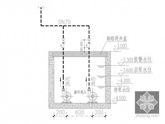 七层环保办公楼给排水施工图纸-集水坑大样图