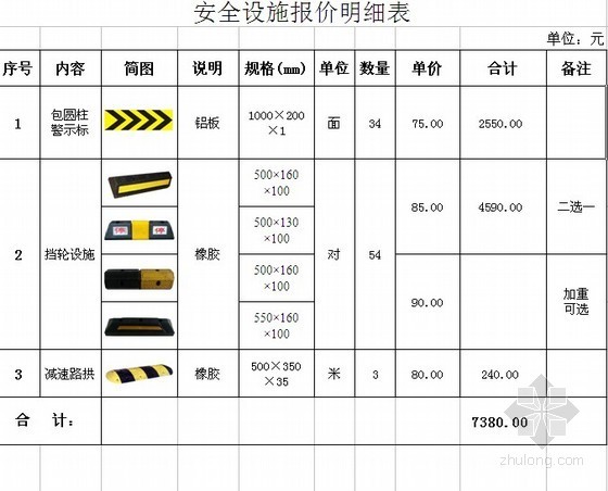 某地下停车场资料下载-某住宅小区地下停车场交通设施价格表