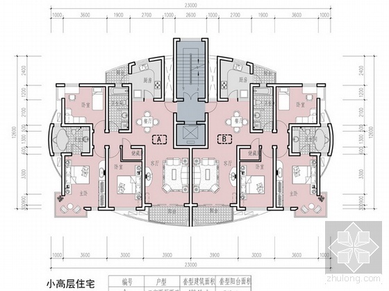 小高层一梯两户户型资料下载-小高层、高层户型图